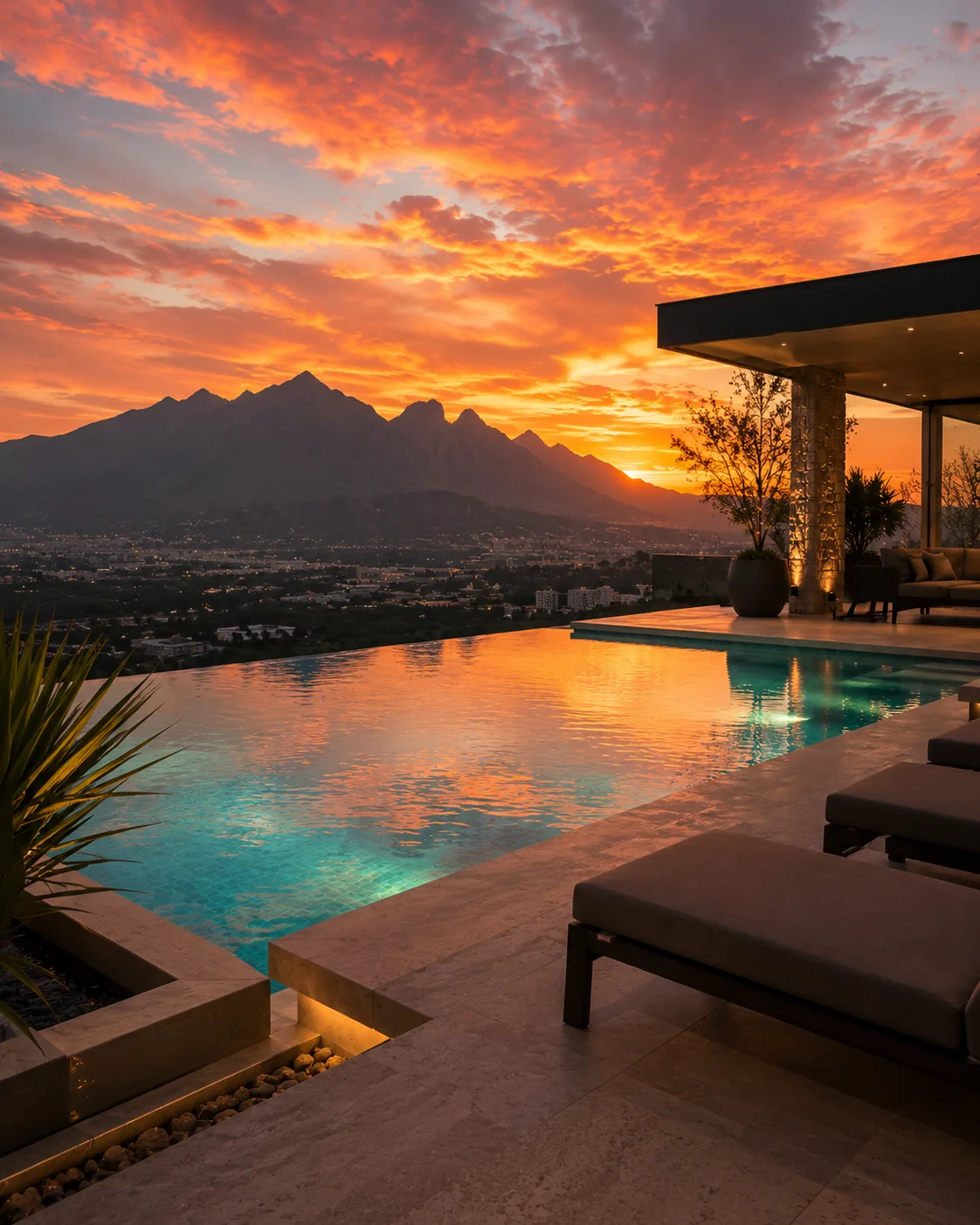Alberca infinity de lujo con vista a la Sierra Madre, Monterrey