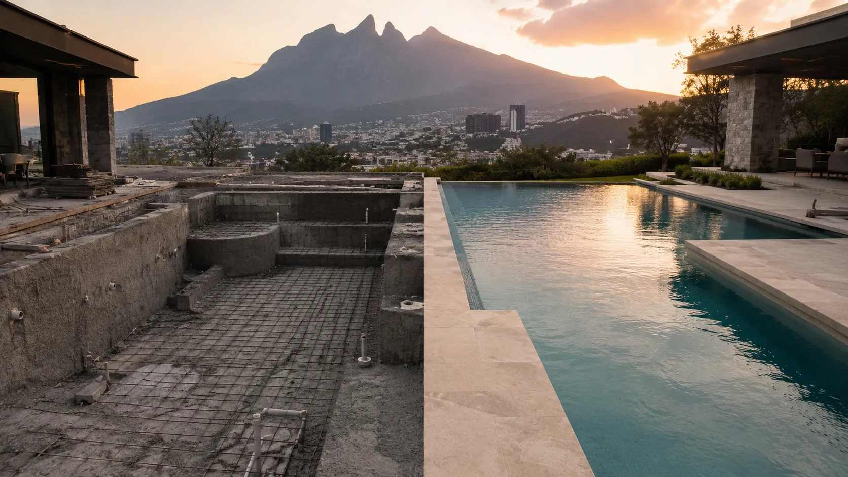 Construcción de alberca de concreto en Monterrey